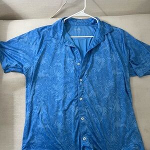 Men's Blue Leaf Pattern Button-Down Shirt